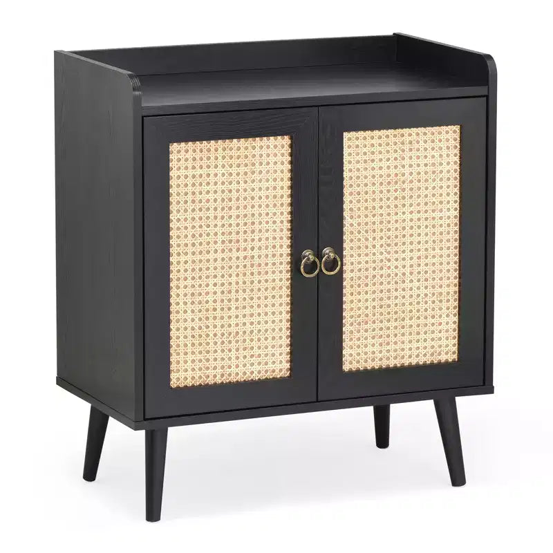 Sideboard Buffet Cabinet with Storage, Bar Liquor Cabinet with Rattan Decorated Doors, Credenza Console Tablefor -Black