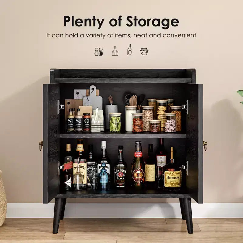 Sideboard Buffet Cabinet with Storage, Bar Liquor Cabinet with Rattan Decorated Doors, Credenza Console Tablefor -Black