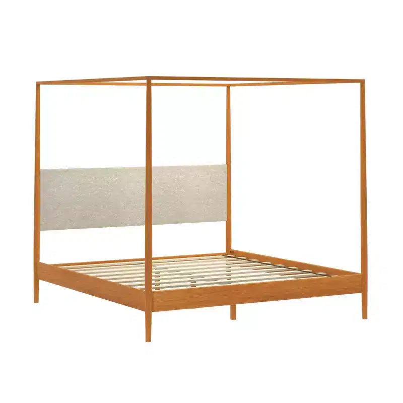 Harbor King Canopy Bed with Upholstered Headboard, Blonde/Swiss Coffee (-01)