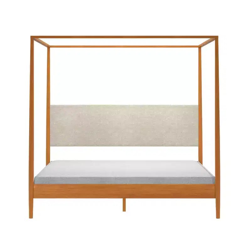 Harbor King Canopy Bed with Upholstered Headboard, Blonde/Swiss Coffee (-01)