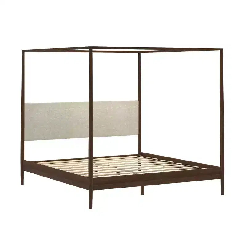 Harbor King Canopy Bed with Upholstered Headboard, Blonde/Swiss Coffee (-01)