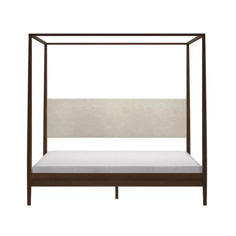 Harbor King Canopy Bed with Upholstered Headboard, Blonde/Swiss Coffee (-01)