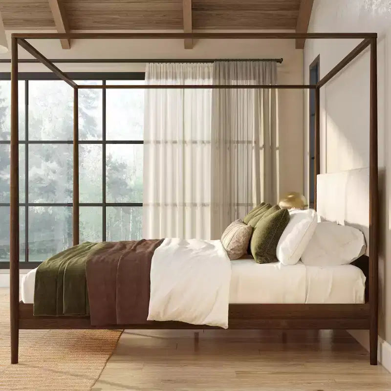 Harbor King Canopy Bed with Upholstered Headboard, Blonde/Swiss Coffee (-01)