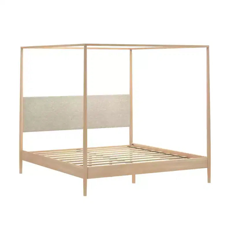 Harbor King Canopy Bed with Upholstered Headboard, Blonde/Swiss Coffee (-01)