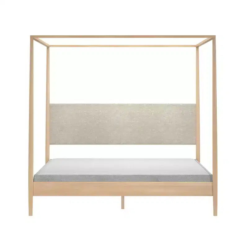 Harbor King Canopy Bed with Upholstered Headboard, Blonde/Swiss Coffee (-01)