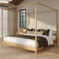 Harbor King Canopy Bed with Upholstered Headboard, Blonde/Swiss Coffee (-01)