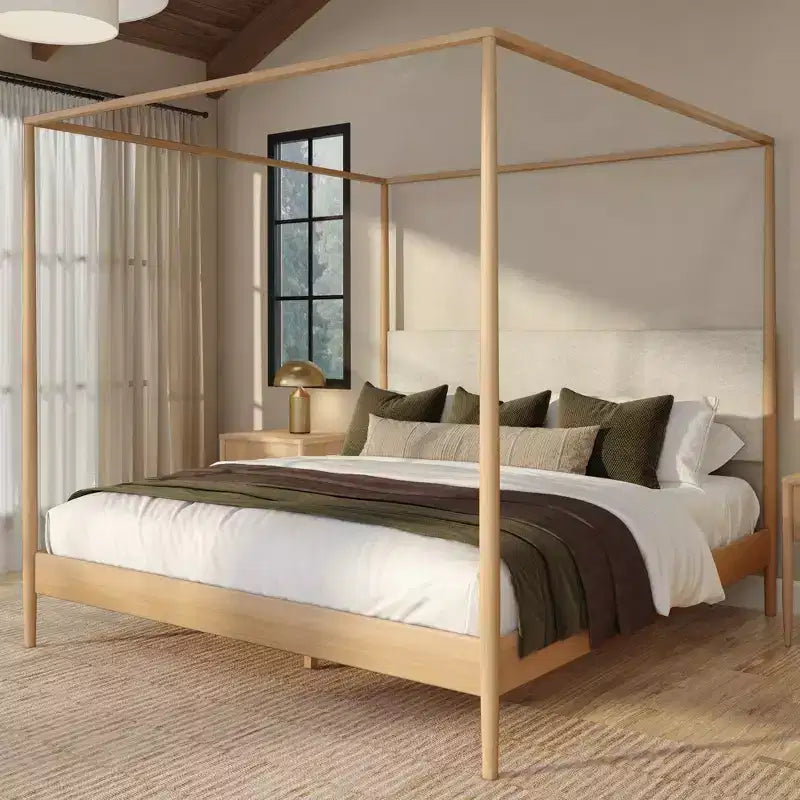 Harbor King Canopy Bed with Upholstered Headboard, Blonde/Swiss Coffee (-01)