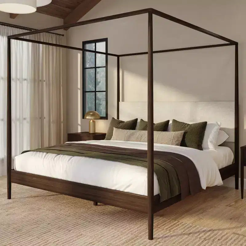 Harbor King Canopy Bed with Upholstered Headboard, Blonde/Swiss Coffee (-01)