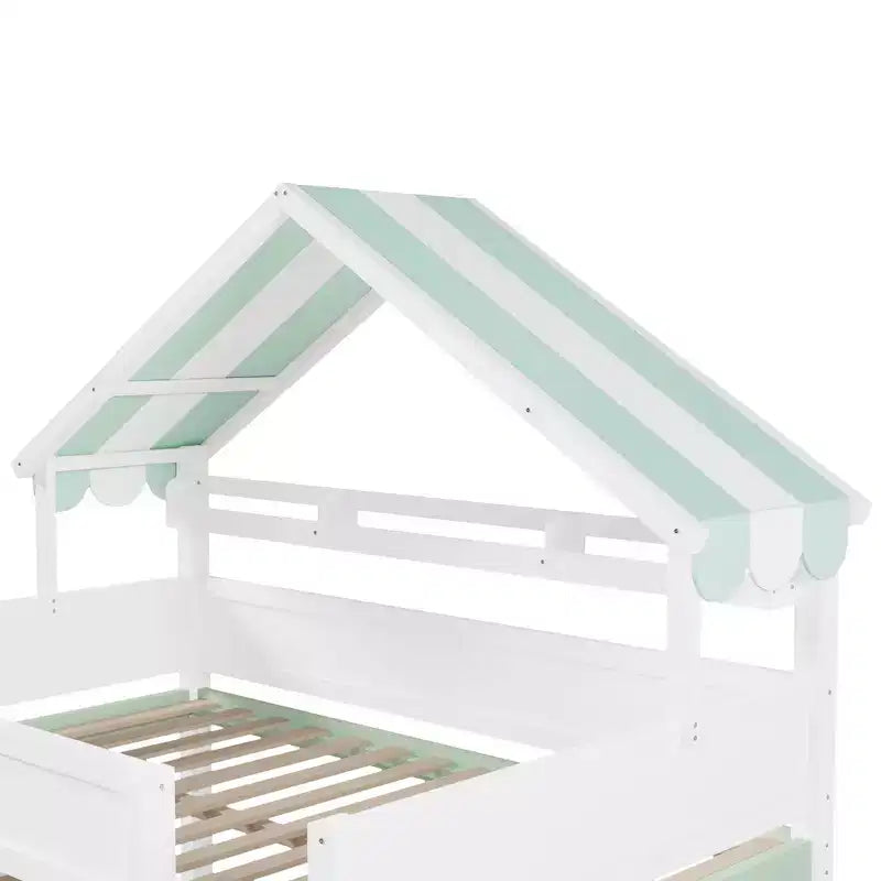 Whisen Full Size Loft Bed, House-Inspired Design with Canopy Roof and Storage Cabinet