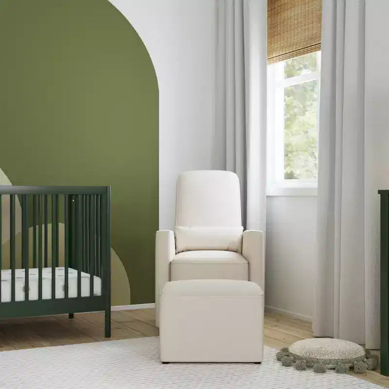 daVinci Olive Glider and Ottoman - Cream Finish w/Cream Piping