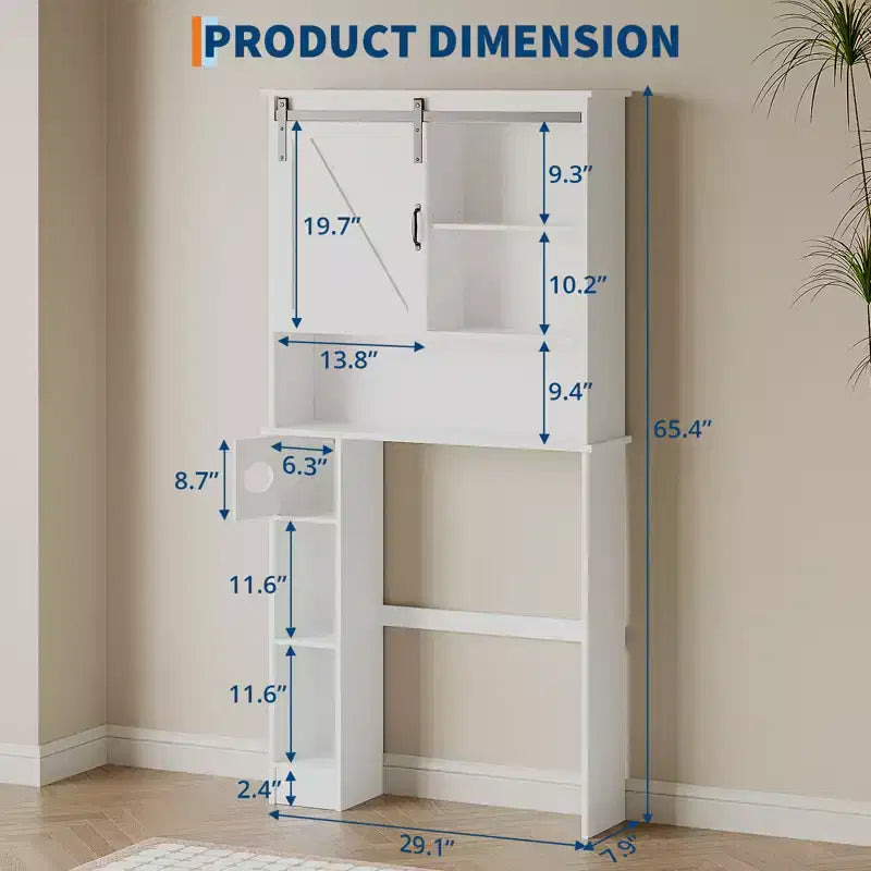Over the Toilet Storage Cabinet with Sliding Barn Door, Bathroom Organizer Rack with Adjustable Shelf & Toilet Paper Holder for Bathroom
