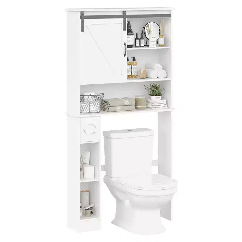 Over the Toilet Storage Cabinet with Sliding Barn Door, Bathroom Organizer Rack with Adjustable Shelf & Toilet Paper Holder for Bathroom