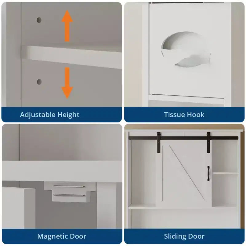 Over the Toilet Storage Cabinet with Sliding Barn Door, Bathroom Organizer Rack with Adjustable Shelf & Toilet Paper Holder for Bathroom