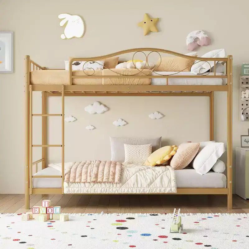 Twin Over Twin Bunk Bed, Heavy Duty Metal Frame Full Length Guardrails 400 Capacity