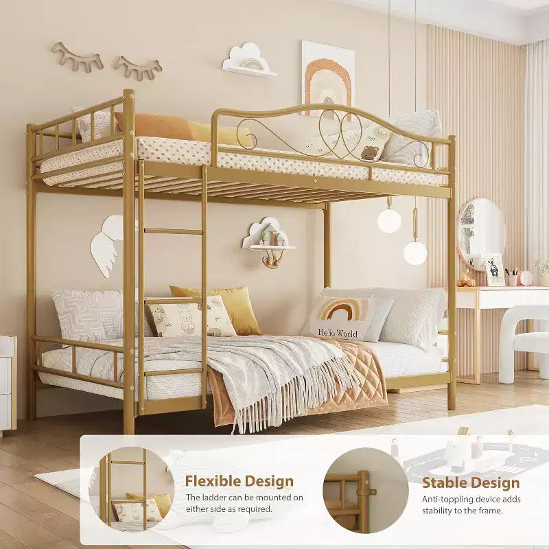 Twin Over Twin Bunk Bed, Heavy Duty Metal Frame Full Length Guardrails 400 Capacity