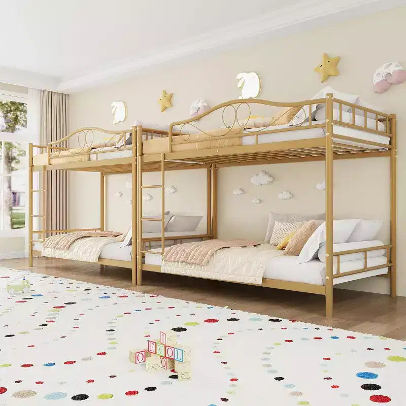 Twin Over Twin Bunk Bed, Heavy Duty Metal Frame Full Length Guardrails 400 Capacity