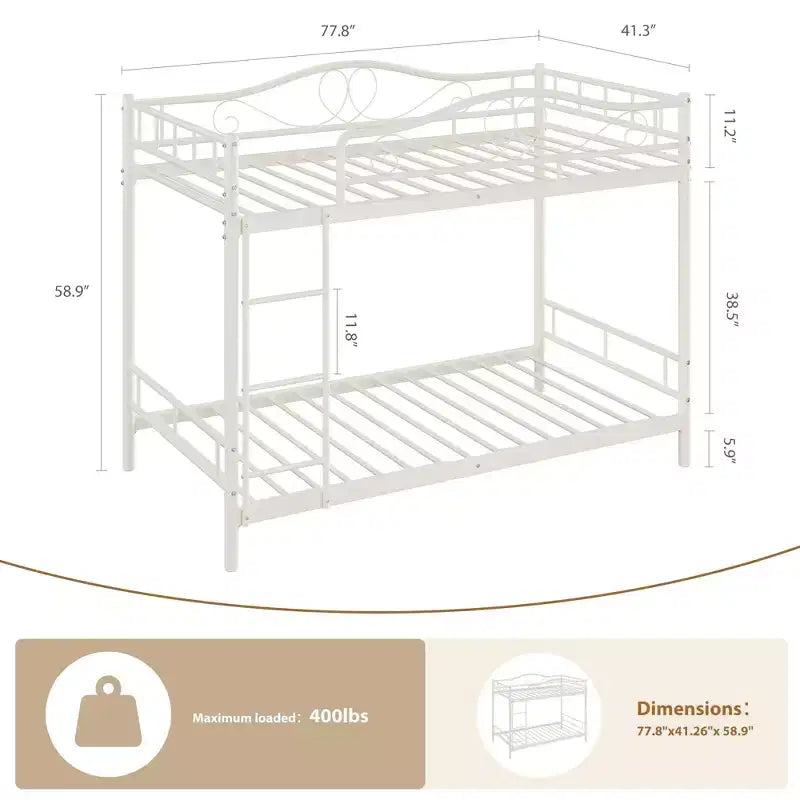 Twin Over Twin Bunk Bed, Heavy Duty Metal Frame Full Length Guardrails 400 Capacity
