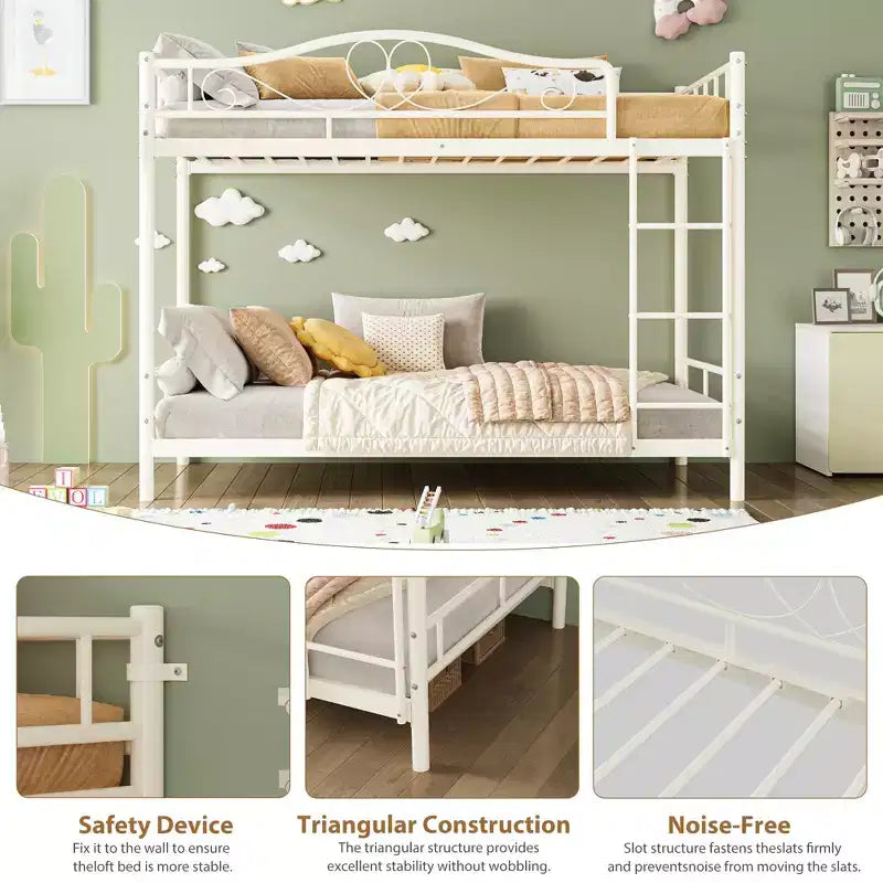 Twin Over Twin Bunk Bed, Heavy Duty Metal Frame Full Length Guardrails 400 Capacity