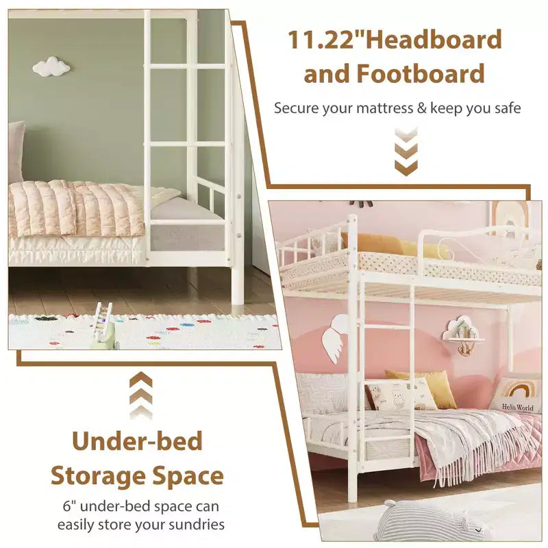 Twin Over Twin Bunk Bed, Heavy Duty Metal Frame Full Length Guardrails 400 Capacity