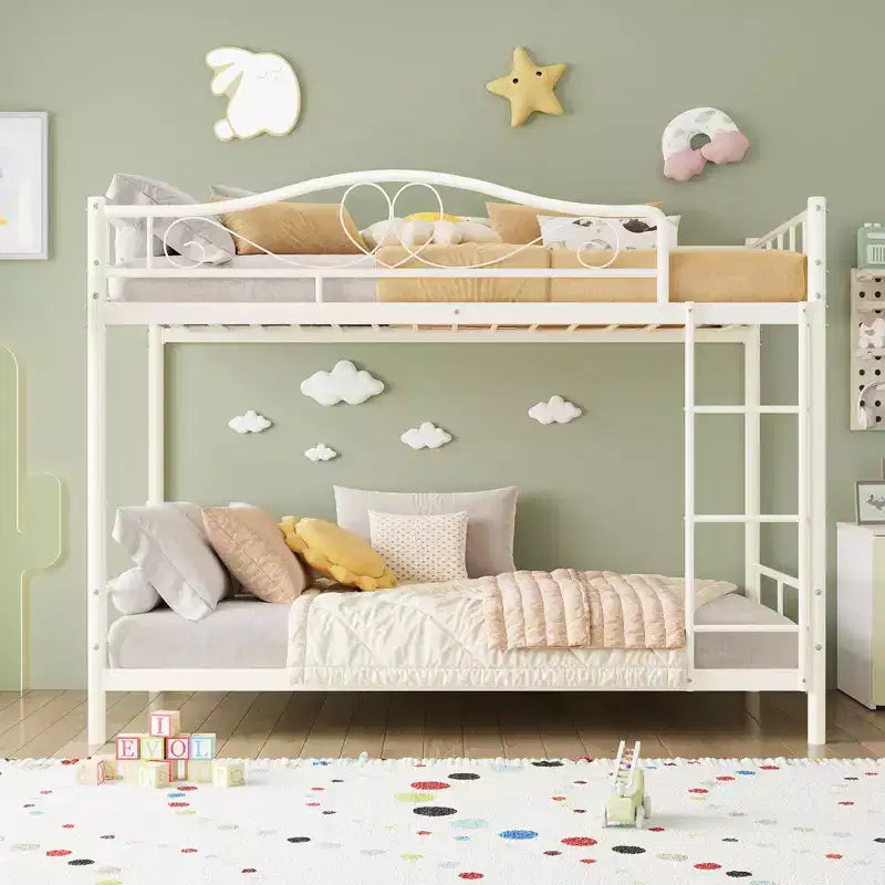 Twin Over Twin Bunk Bed, Heavy Duty Metal Frame Full Length Guardrails 400 Capacity