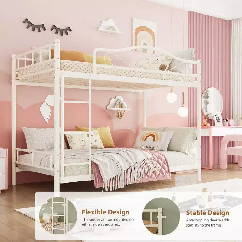 Twin Over Twin Bunk Bed, Heavy Duty Metal Frame Full Length Guardrails 400 Capacity