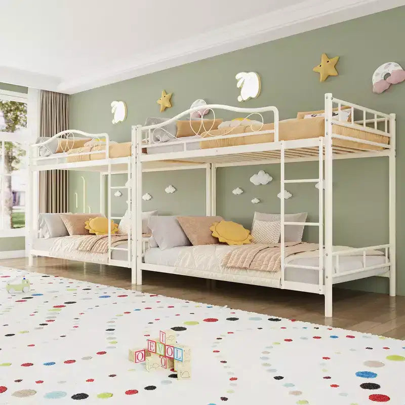 Twin Over Twin Bunk Bed, Heavy Duty Metal Frame Full Length Guardrails 400 Capacity