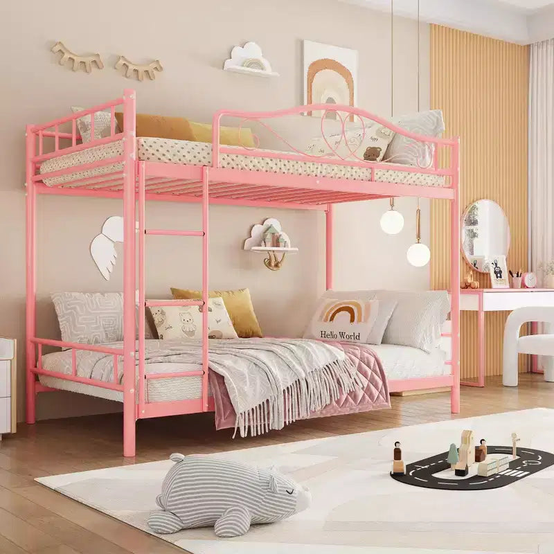 Twin Over Twin Bunk Bed, Heavy Duty Metal Frame Full Length Guardrails 400 Capacity