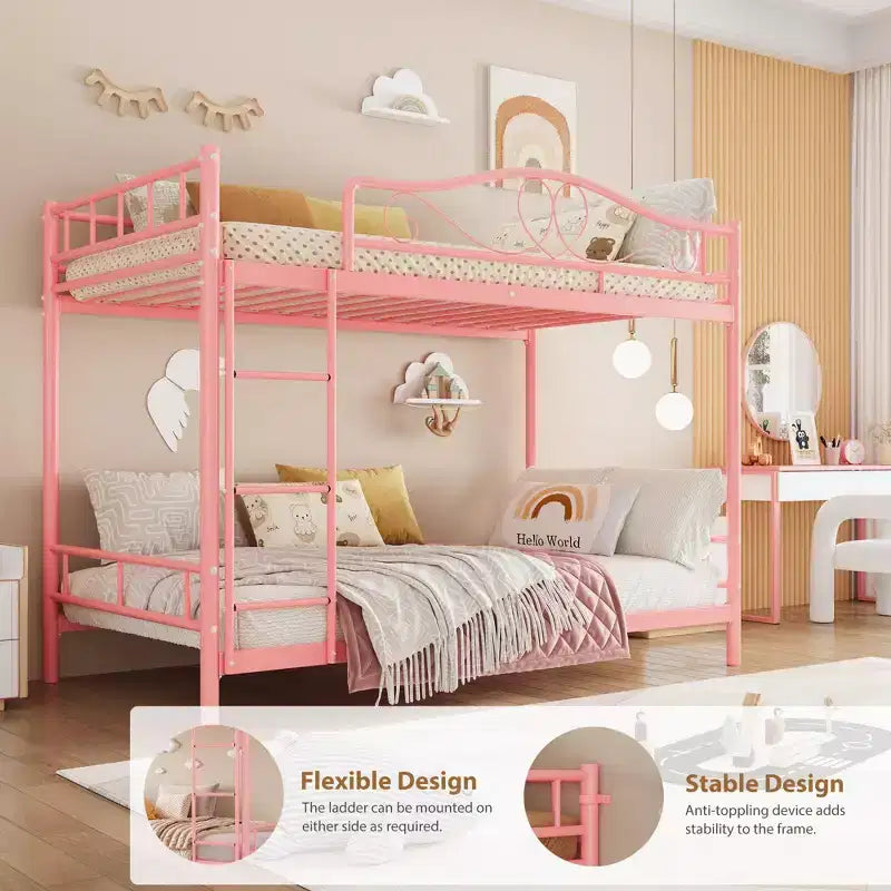 Twin Over Twin Bunk Bed, Heavy Duty Metal Frame Full Length Guardrails 400 Capacity