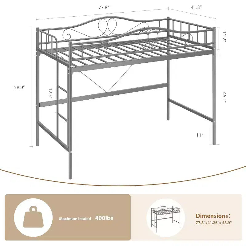 Twin Over Twin Bunk Bed, Heavy Duty Metal Frame Full Length Guardrails 400 Capacity