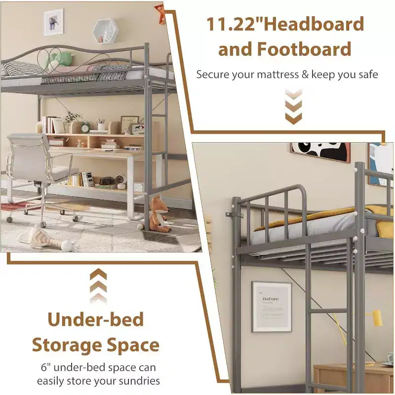 Twin Over Twin Bunk Bed, Heavy Duty Metal Frame Full Length Guardrails 400 Capacity