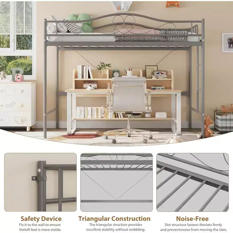 Twin Over Twin Bunk Bed, Heavy Duty Metal Frame Full Length Guardrails 400 Capacity