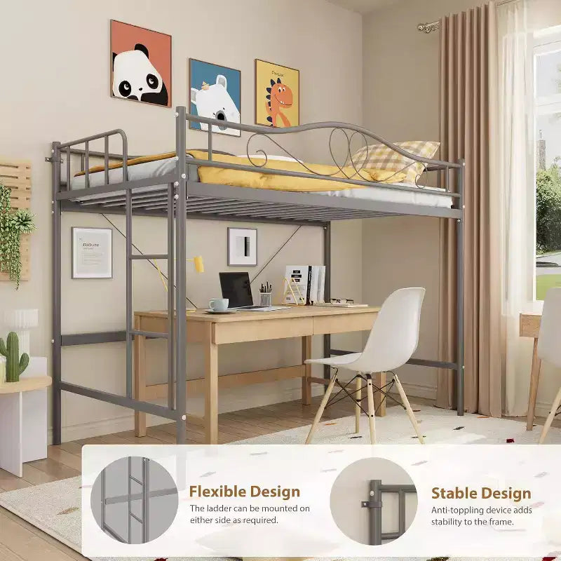 Twin Over Twin Bunk Bed, Heavy Duty Metal Frame Full Length Guardrails 400 Capacity