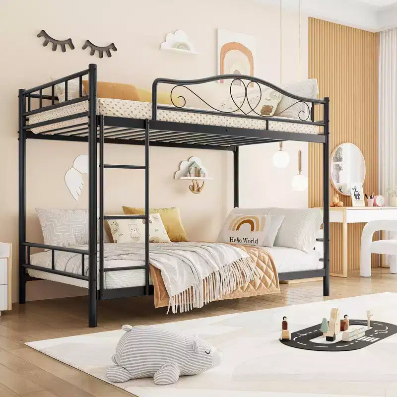 Twin Over Twin Bunk Bed, Heavy Duty Metal Frame Full Length Guardrails 400 Capacity