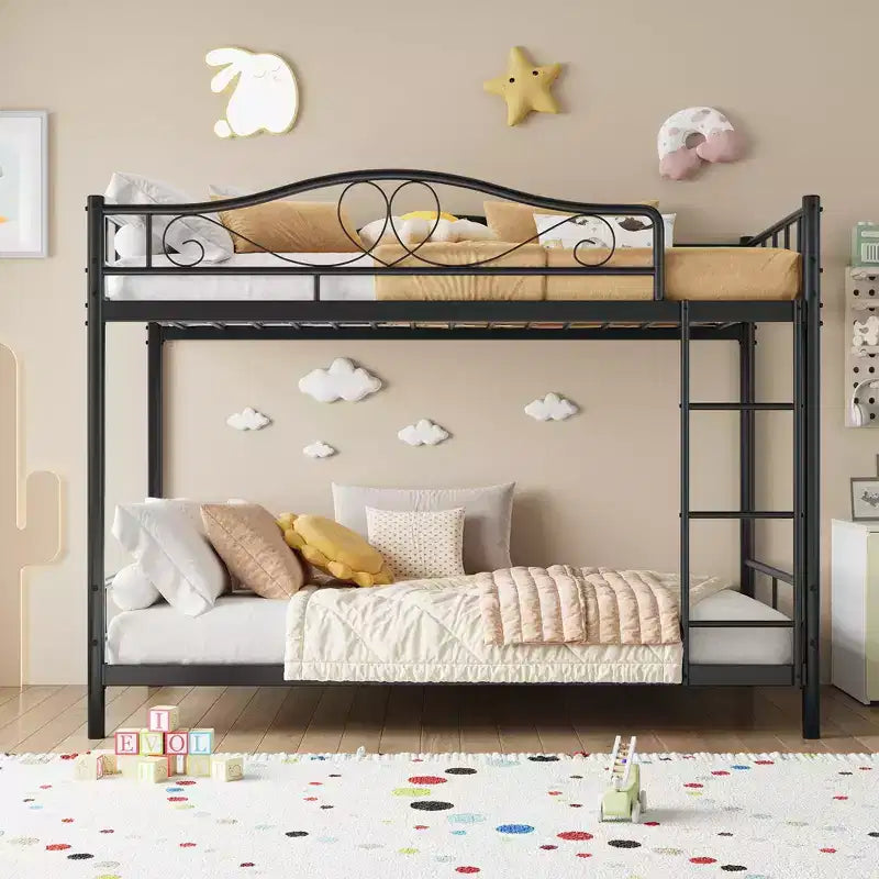 Twin Over Twin Bunk Bed, Heavy Duty Metal Frame Full Length Guardrails 400 Capacity