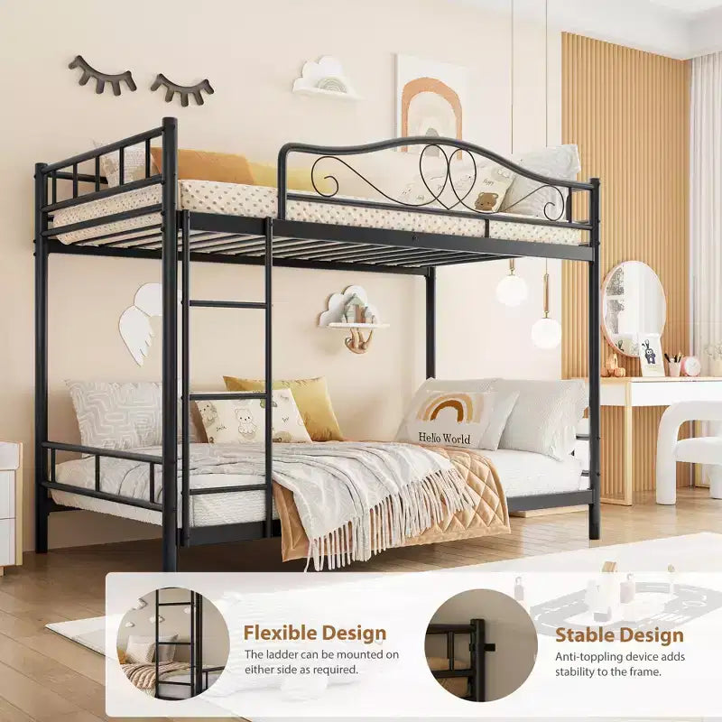 Twin Over Twin Bunk Bed, Heavy Duty Metal Frame Full Length Guardrails 400 Capacity