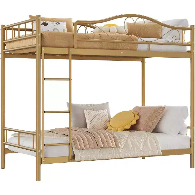 Twin Over Twin Bunk Bed, Heavy Duty Metal Frame Full Length Guardrails 400 Capacity