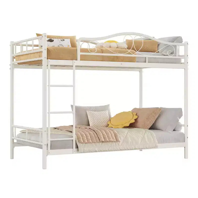 Twin Over Twin Bunk Bed, Heavy Duty Metal Frame Full Length Guardrails 400 Capacity