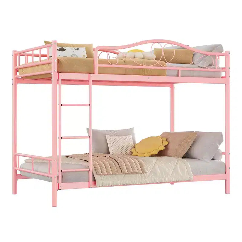 Twin Over Twin Bunk Bed, Heavy Duty Metal Frame Full Length Guardrails 400 Capacity