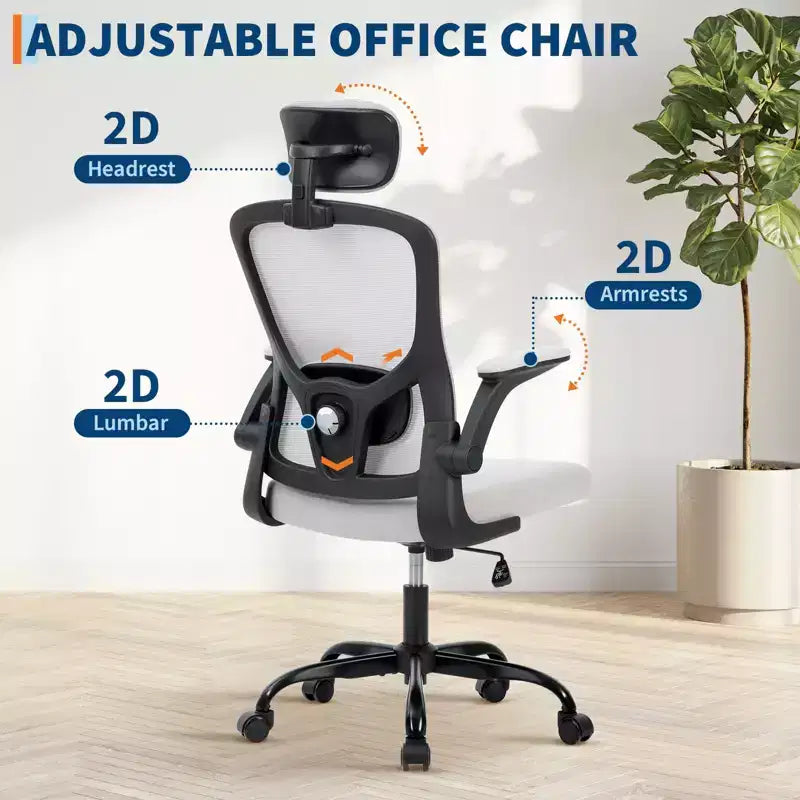 Ergonomic Office Chair, Swivel Rolling Computer Desk Chair, Adjustable Headrest & Lumbar , Rolling Mesh Chair, Flip-Up Armrest