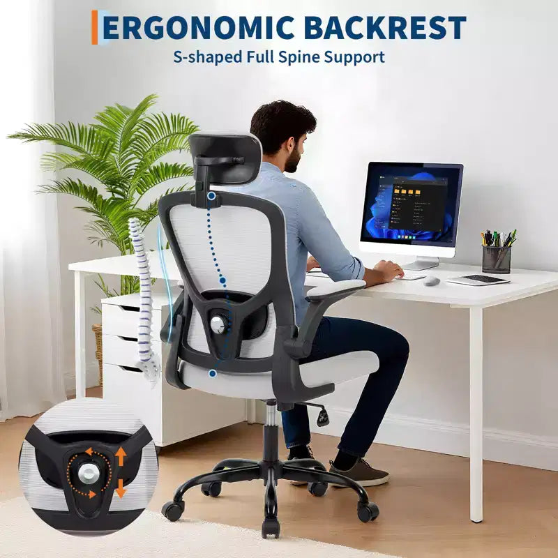 Ergonomic Office Chair, Swivel Rolling Computer Desk Chair, Adjustable Headrest & Lumbar , Rolling Mesh Chair, Flip-Up Armrest