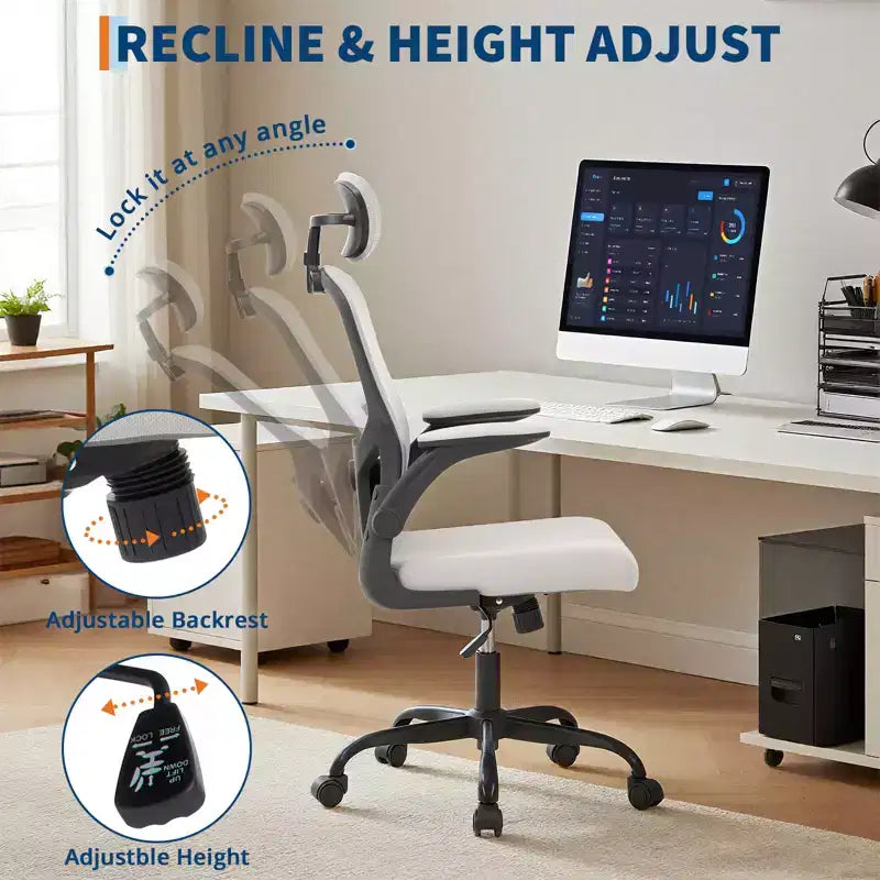 Ergonomic Office Chair, Swivel Rolling Computer Desk Chair, Adjustable Headrest & Lumbar , Rolling Mesh Chair, Flip-Up Armrest