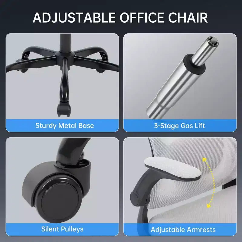 Ergonomic Office Chair, Swivel Rolling Computer Desk Chair, Adjustable Headrest & Lumbar , Rolling Mesh Chair, Flip-Up Armrest
