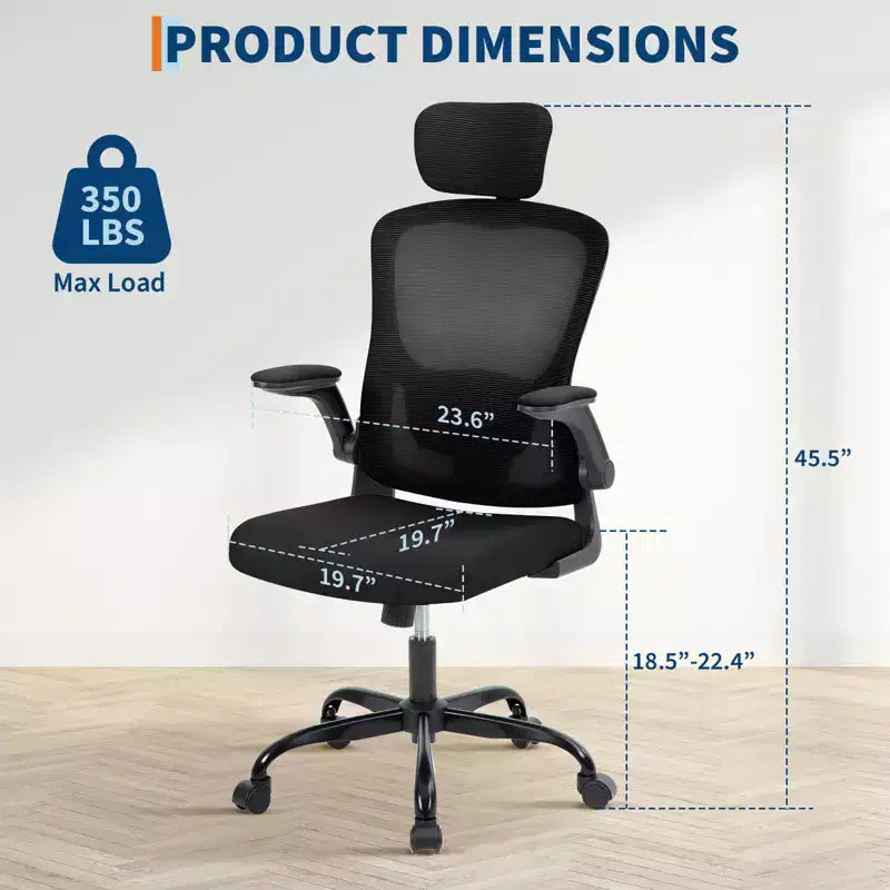 Ergonomic Office Chair, Swivel Rolling Computer Desk Chair, Adjustable Headrest & Lumbar , Rolling Mesh Chair, Flip-Up Armrest