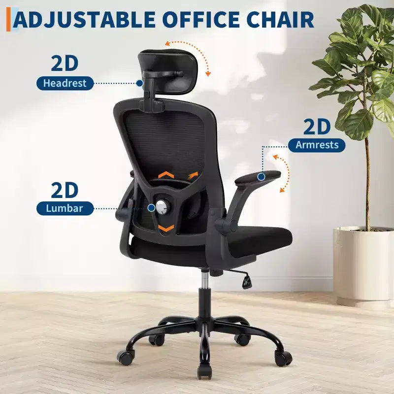 Ergonomic Office Chair, Swivel Rolling Computer Desk Chair, Adjustable Headrest & Lumbar , Rolling Mesh Chair, Flip-Up Armrest