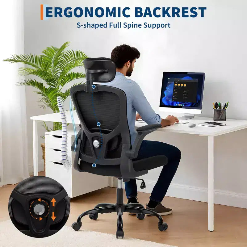 Ergonomic Office Chair, Swivel Rolling Computer Desk Chair, Adjustable Headrest & Lumbar , Rolling Mesh Chair, Flip-Up Armrest