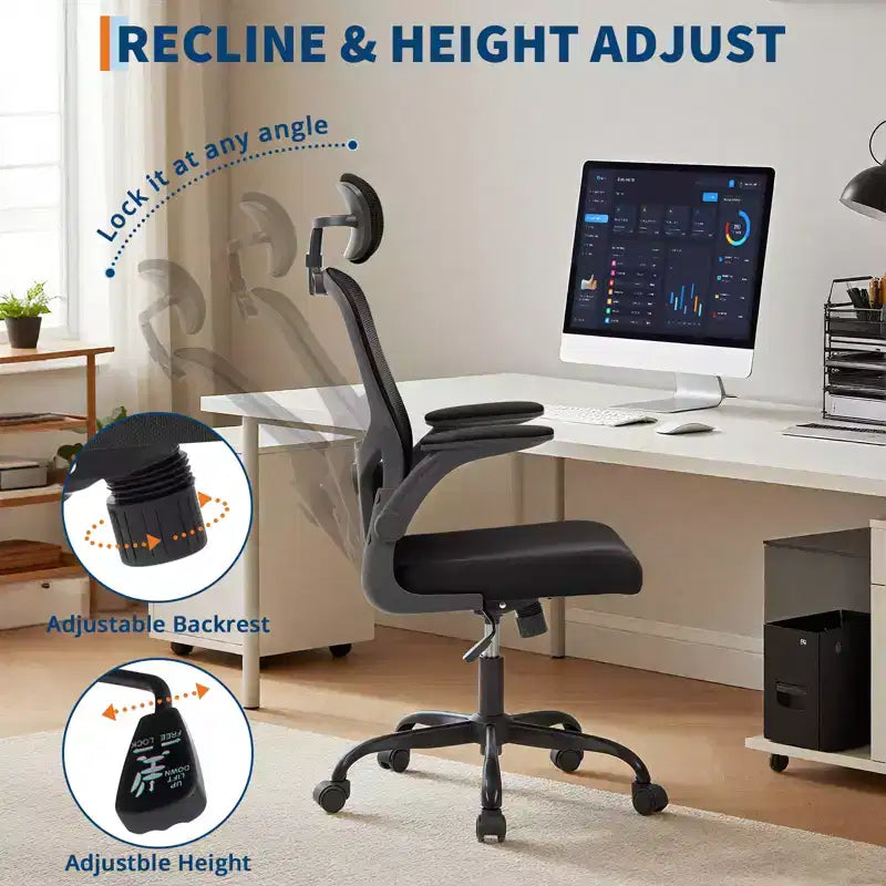 Ergonomic Office Chair, Swivel Rolling Computer Desk Chair, Adjustable Headrest & Lumbar , Rolling Mesh Chair, Flip-Up Armrest