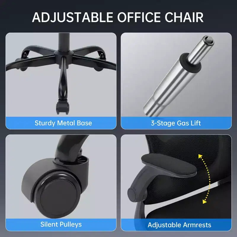 Ergonomic Office Chair, Swivel Rolling Computer Desk Chair, Adjustable Headrest & Lumbar , Rolling Mesh Chair, Flip-Up Armrest