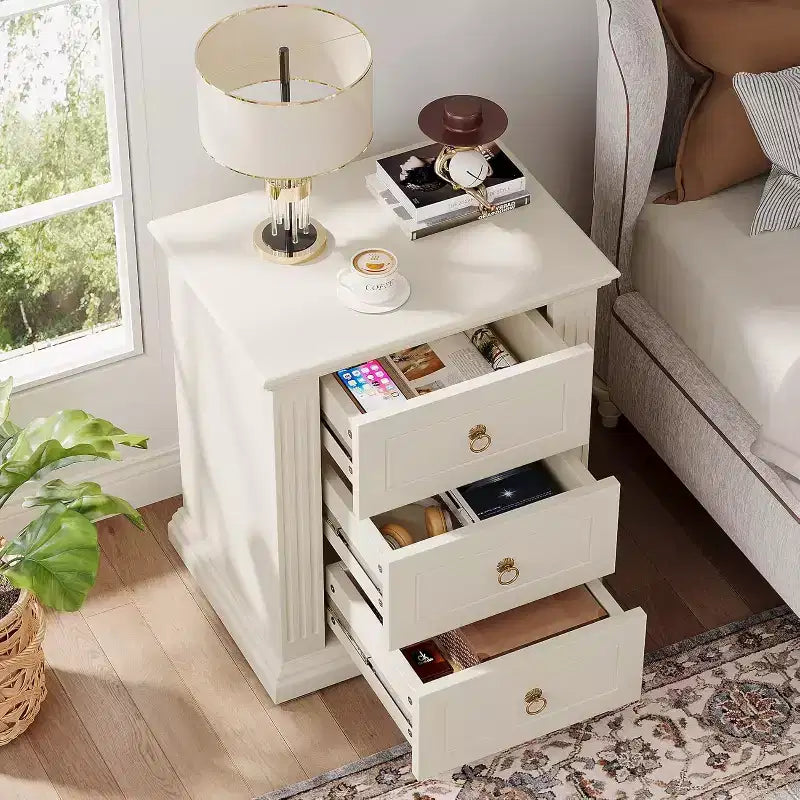 Lantine 3-Drawer Nightstand, Modern Night Stand with Storage Drawers, Wood Bedside Table Side End Table for Bedroom, Beige Visit the Tribesigns Store