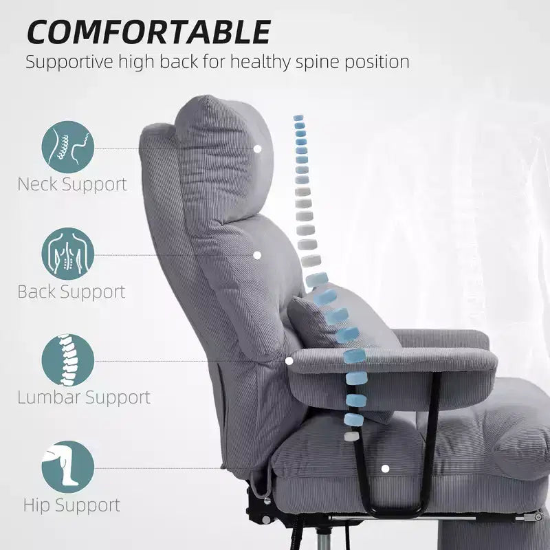 Executive Office Chair with Lumbar , Footrest, High Back Reclining Overstuffed Desk Chair with