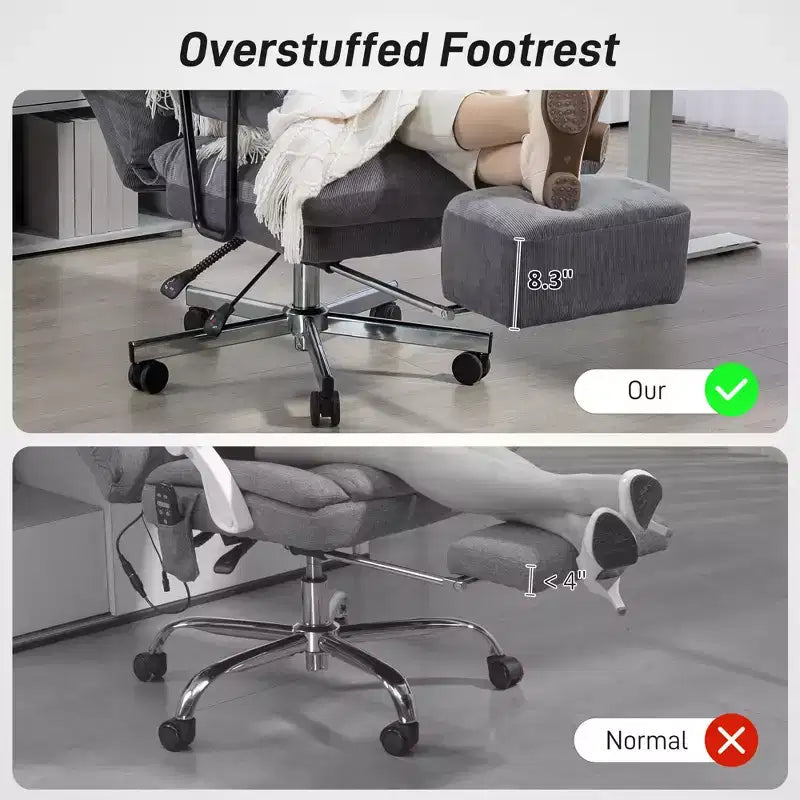 Executive Office Chair with Lumbar , Footrest, High Back Reclining Overstuffed Desk Chair with